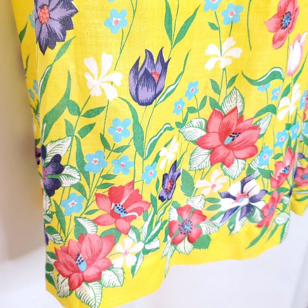 Vintage Smocked Floral Sundress Yellow Blue Pink Purple Muumuu Sz M - Picture 2 of 5